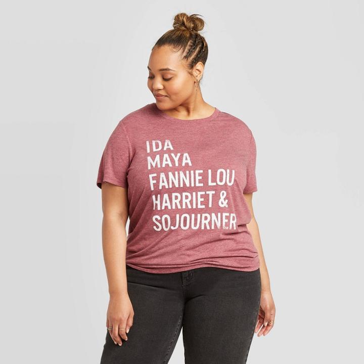 Well Worn Women's Plus Female Heroes Short Sleeve T-shirt - Burgundy Heather 2x, Women's,