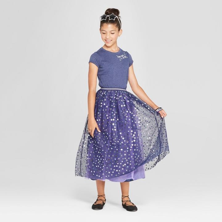 Girls' Tulle Maxi Skirt With Star Foil Print - Cat & Jack Navy