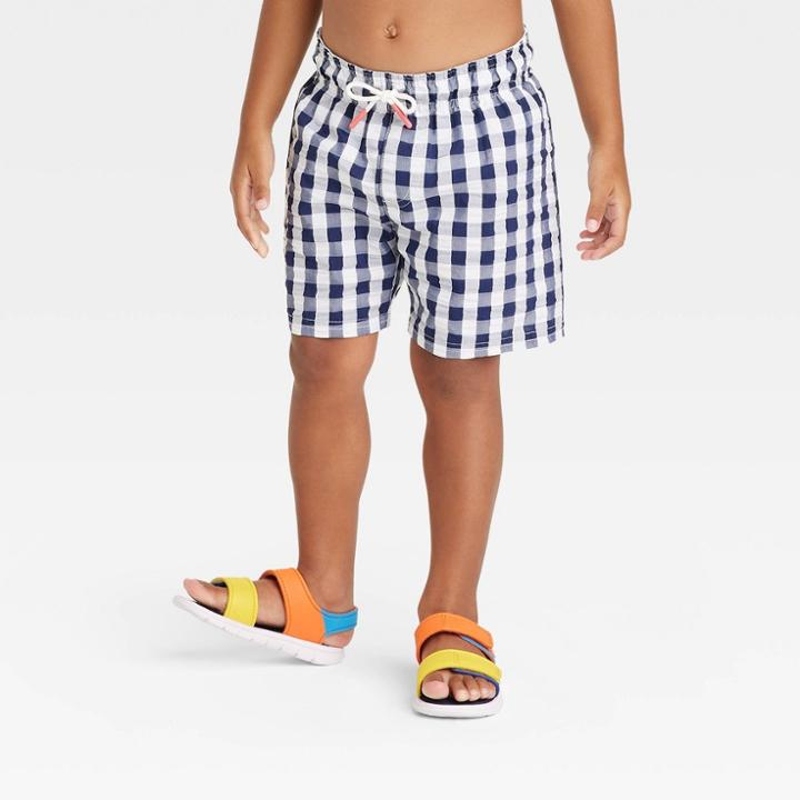 Toddler Boys' Gingham Checkered Swim Shorts - Cat & Jack Blue