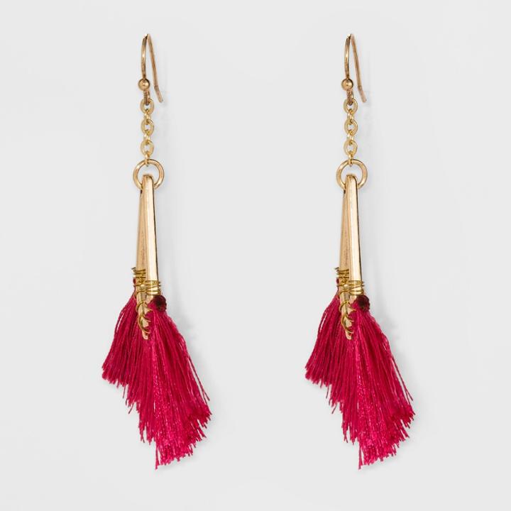 Open Geometric Drop With Fanned Thread Earrings - A New Day Fuchsia