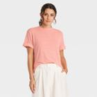 Women's Short Sleeve Linen T-shirt - A New Day Pink