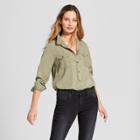 Women's Long Sleeve Soft Twill Shirt - Universal Thread Olive (green)