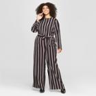 Women's Plus Size Striped Long Sleeve Crew Neck Jumpsuit - Who What Wear Black/white 2x, Black