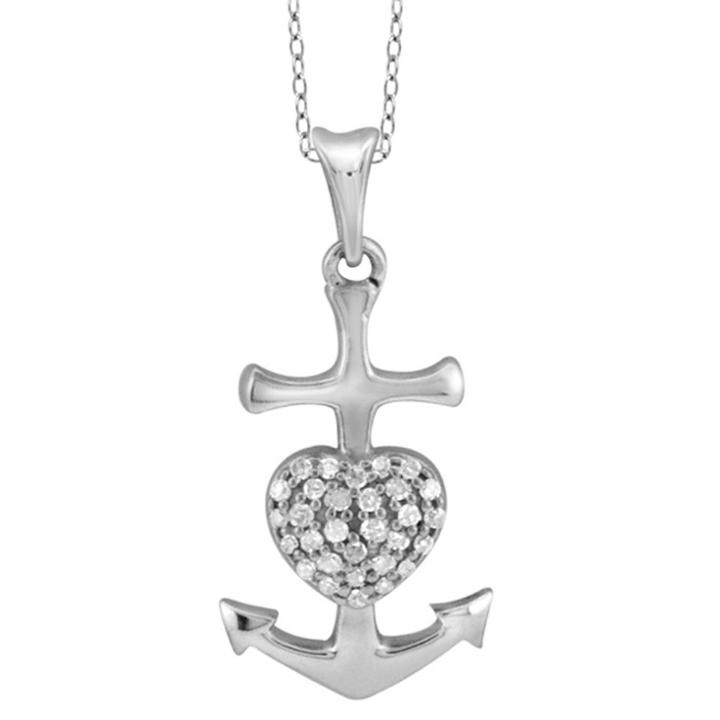 Distributed By Target 1/10 Ct. T.w. Round-cut White Diamond Pave Set Anchor Pendant In Sterling Silver - White