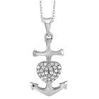 Distributed By Target 1/10 Ct. T.w. Round-cut White Diamond Pave Set Anchor Pendant In Sterling Silver - White