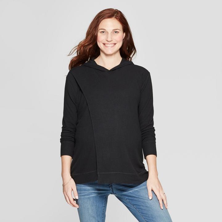 Maternity Long Sleeve Nursing Hooded Swing Sweatshirt - Isabel Maternity By Ingrid & Isabel Black