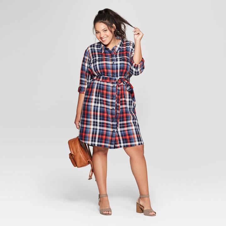 Women's Plus Size Plaid Shirt Dress - Universal Thread Red
