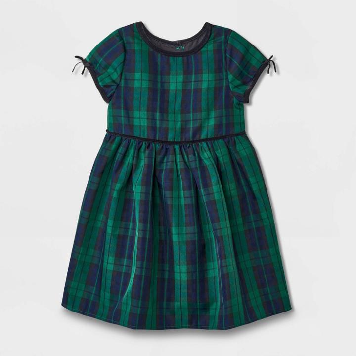 Mia & Mimi Toddler Girls' Plaid Short Sleeve Dress - Green