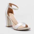 Women's Ema Satin Wide Width High Block Heel Pump Sandal - A New Day Champagne (beige) 7.5w,