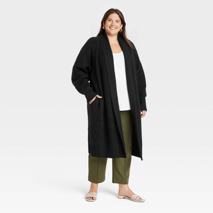 Women's Plus Size Coatigan Sweater - A New Day Black