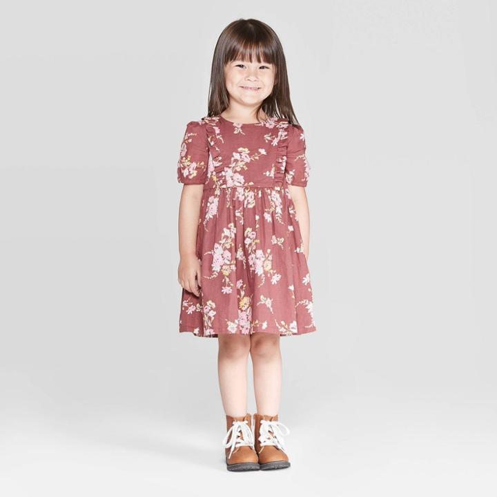 Petiteoshkosh B'gosh Toddler Girls' Floral Short Sleeve Dress - Burgundy 18m, Toddler Girl's, Brown