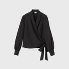 Women's Long Sleeve Front Wrap Blouse - A New Day Black