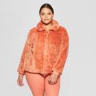Women's Plus Size Sherpa Full Zip Jacket - Joylab Cognac (red)
