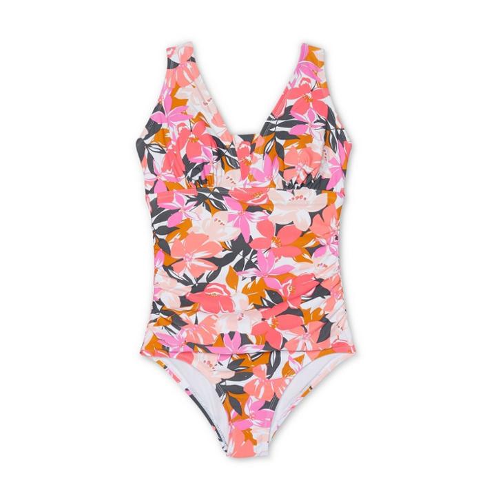 Kona Sol Women's Post-mastectomy Shirred V-neck High Coverage One Piece Swimsuit - Kona