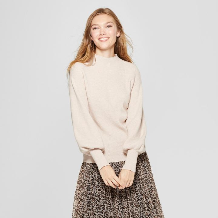 Women's Bishop Sleeve Pullover Sweater - A New Day Pink