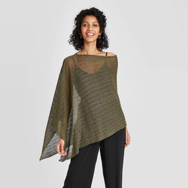 Women's Open Weave Kimono - A New Day Olive One Size, Women's, White
