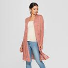 Women's Long Sleeve Open-front Pointelle Cardigan - Knox Rose Pink