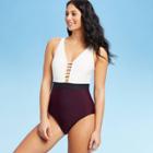 Women's Elastic Trim Blocked Medium Coverage One Piece Swimsuit - Kona Sol Atlantic Burgundy Xs, Women's, Red