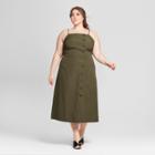 Women's Plus Size Sleeveless Button-down Midi Slip Dress - Who What Wear Olive (green)
