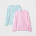 Girls' 2pk Solid Long Sleeve T-shirt - Cat & Jack Light Pink/mint