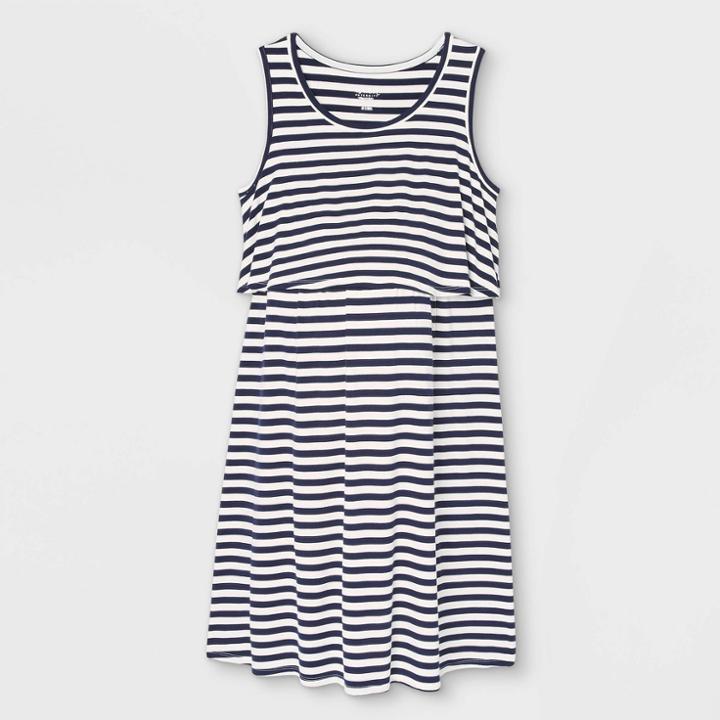 Striped Sleeveless Double Layer Nursing Maternity Dress - Isabel Maternity By Ingrid & Isabel Navy