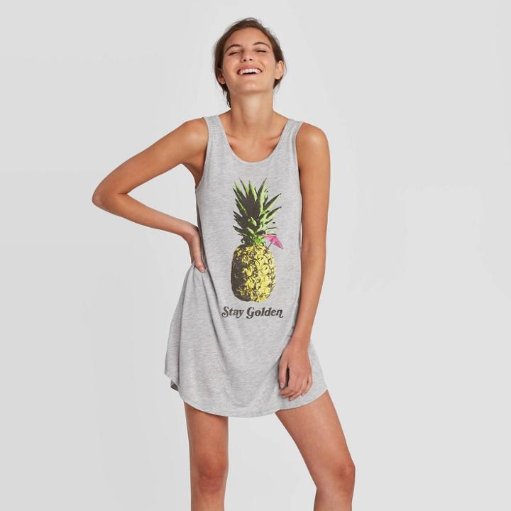 Women's Sleeveless Scoop Neck Stay Golden Graphic Swim Cover Up - Awake Gray