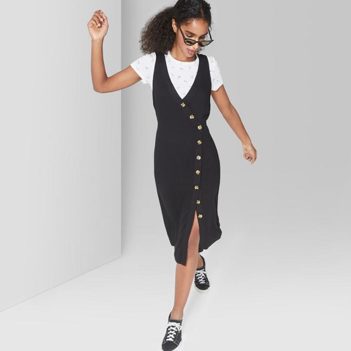 Women's Sleeveless Button Front Midi Dress - Wild Fable Black