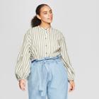 Women's Plus Size Striped Long Sleeve Button-up Blouse - Who What Wear Green/white