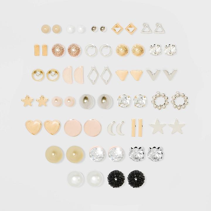 Geometric Shape And Star Multi Earring Set 30pc - Wild Fable Gold