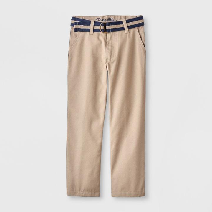 Eddie Bauer Boys' Twill Uniform Chino Pants With Belt - Khaki (green)