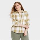 Women's Plus Size Long Sleeve Flannel Button-down Shirt - Universal Thread Light Green Plaid