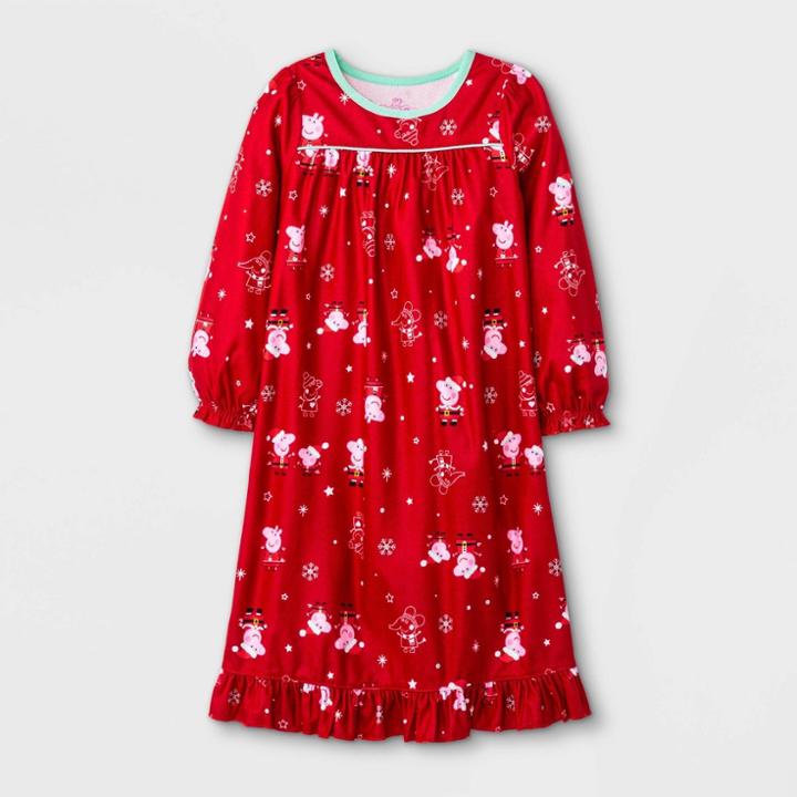 Toddler Girls' Peppa Pig Holiday Granny Nightgown - Red