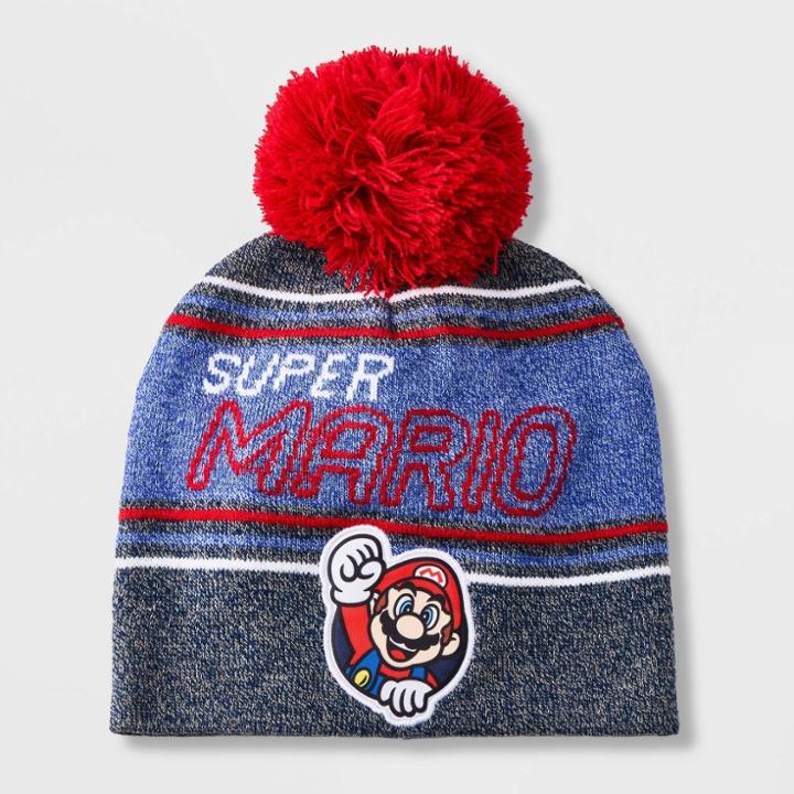 Nintendo Boys' Ninetendo Mario Pom Beanie - Blue/red