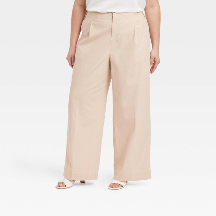 Women's Plus Size High-rise Wide Leg Pants - A New Day Tan