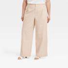 Women's Plus Size High-rise Wide Leg Pants - A New Day Tan
