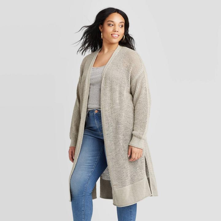 Women's Plus Size Long Sleeve Open Stitch Cardigan - Universal Thread Gray 1x, Women's,