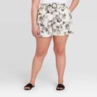 Women's Plus Size Floral Print Mid-rise Pleated Shorts - Who What Wear Cream 14w, Women's, Ivory