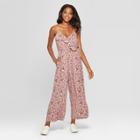 Women's Floral Print Strappy Ruffle Wrap Jumpsuit - Xhilaration Mauve