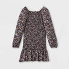 Girls' Smocked Long Sleeve Dress - Art Class Charcoal Floral