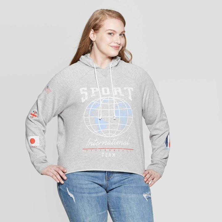 Women's Sport Plus Size Long Sleeve Cropped Hoodie - Grayson Threads (juniors') - Heather Gray