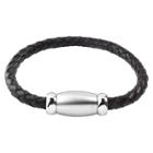 Men's West Coast Jewelry Stainless Steel Brushed Finish Black Braided Leather Bracelet