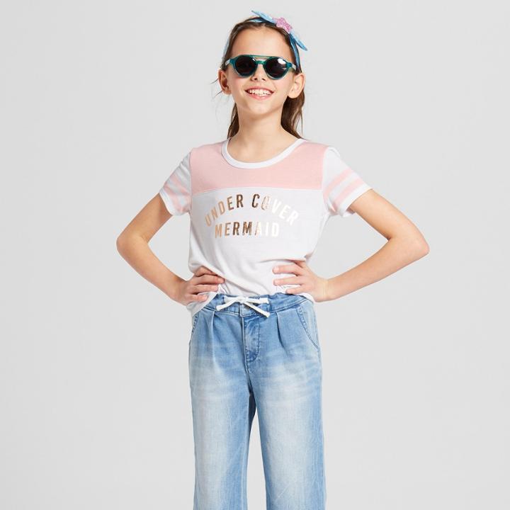 Grayson Social Girls' 'undercover Mermaid' Short Sleeve T-shirt - White