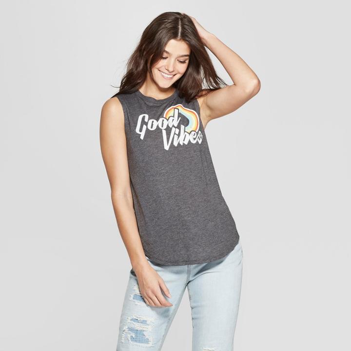 Women's Good Vibes Graphic Tank Top - Modern Lux (juniors') - Charcoal