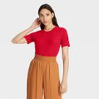Women's Short Sleeve Ribbed T-shirt - A New Day Red