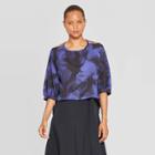 Target Women's Floral Print 3/4 Sleeve Crewneck Blouse - Prologue Blue