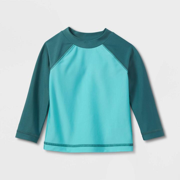 Baby Long Sleeve Raglan Rash Guard Swim Shirt - Cat & Jack Turquoise Blue