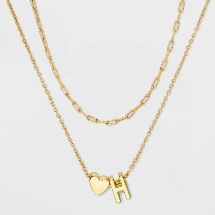 14k Gold Dipped 'h' Initial With Heart Chain Necklace - A New Day Gold