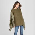 Women's Plaid Cocoon Poncho Sweater - Universal Thread Olive (green)