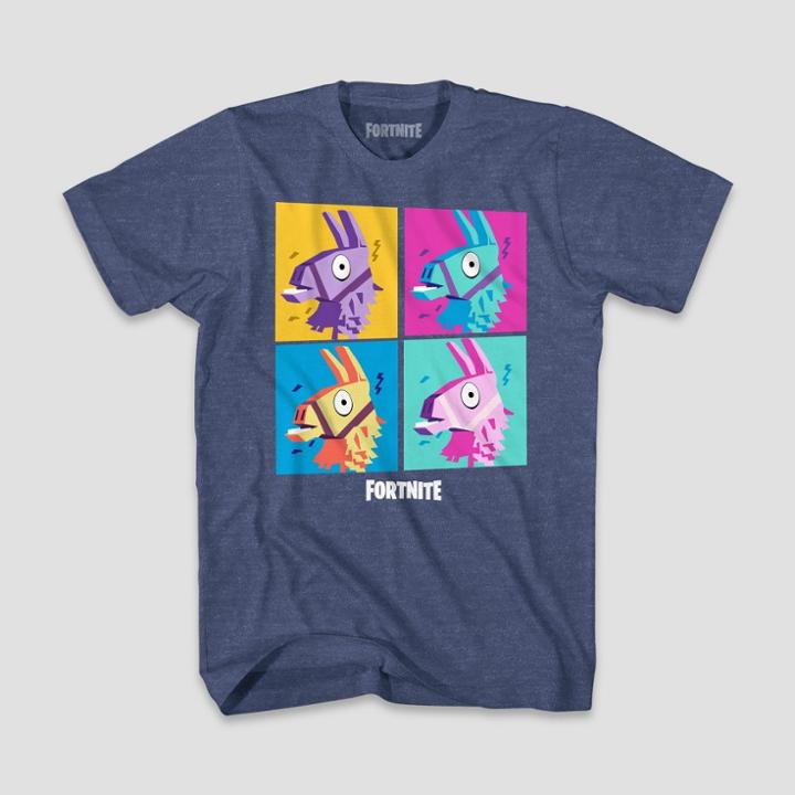Mad Engine Boys' Fortnite Llama Grid Short Sleeve T-shirt - Denim Heather