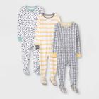 Baby 3pk Striped Basic Tight Fit Sleep N' Play - Cloud Island Yellow/silver